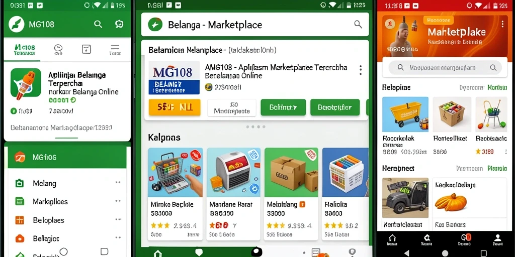 Tampilan antarmuka aplikasi MG108 yang sederhana dan efisien untuk belanja online.