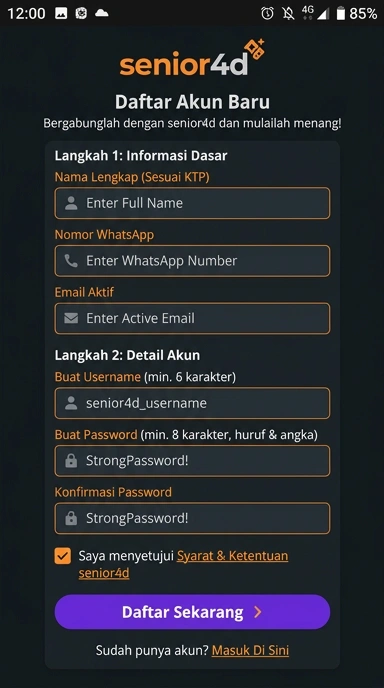 Panduan Pendaftaran Akun senior4d untuk Pengguna Android